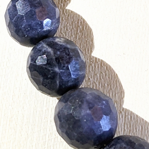 Natural Blue Sapphire and Gold Beads In Assymetrical Gold Plated Necklace Choker - Picture 5 of 7